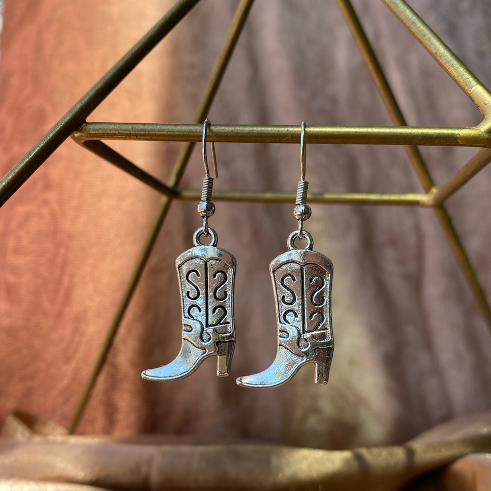 Silver Cowboy Boot Earrings